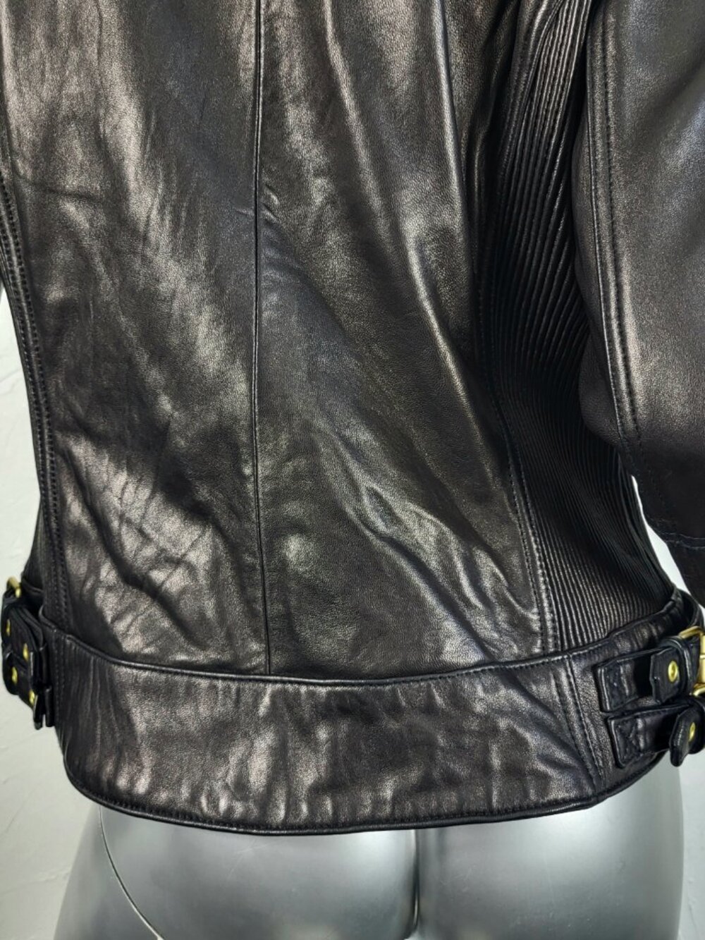 WILSON'S~M~BLACK GENUINE LEATHER REAL MONGOLIAN CURLY LAMB FUR MOTO JACKET COAT - Picture 14 of 16
